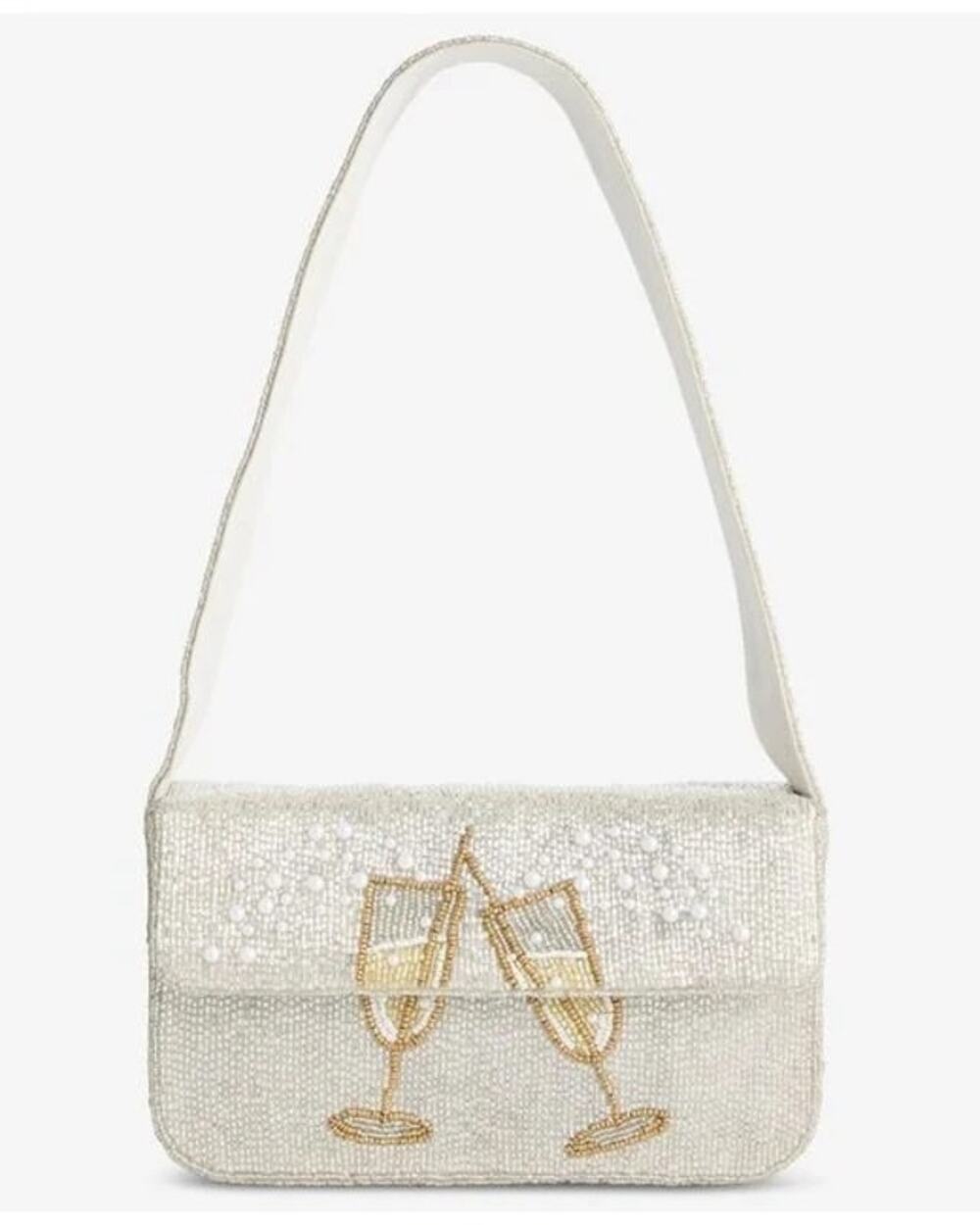 On 34th Hand Beaded Shoulder Bag In Silver Champagne